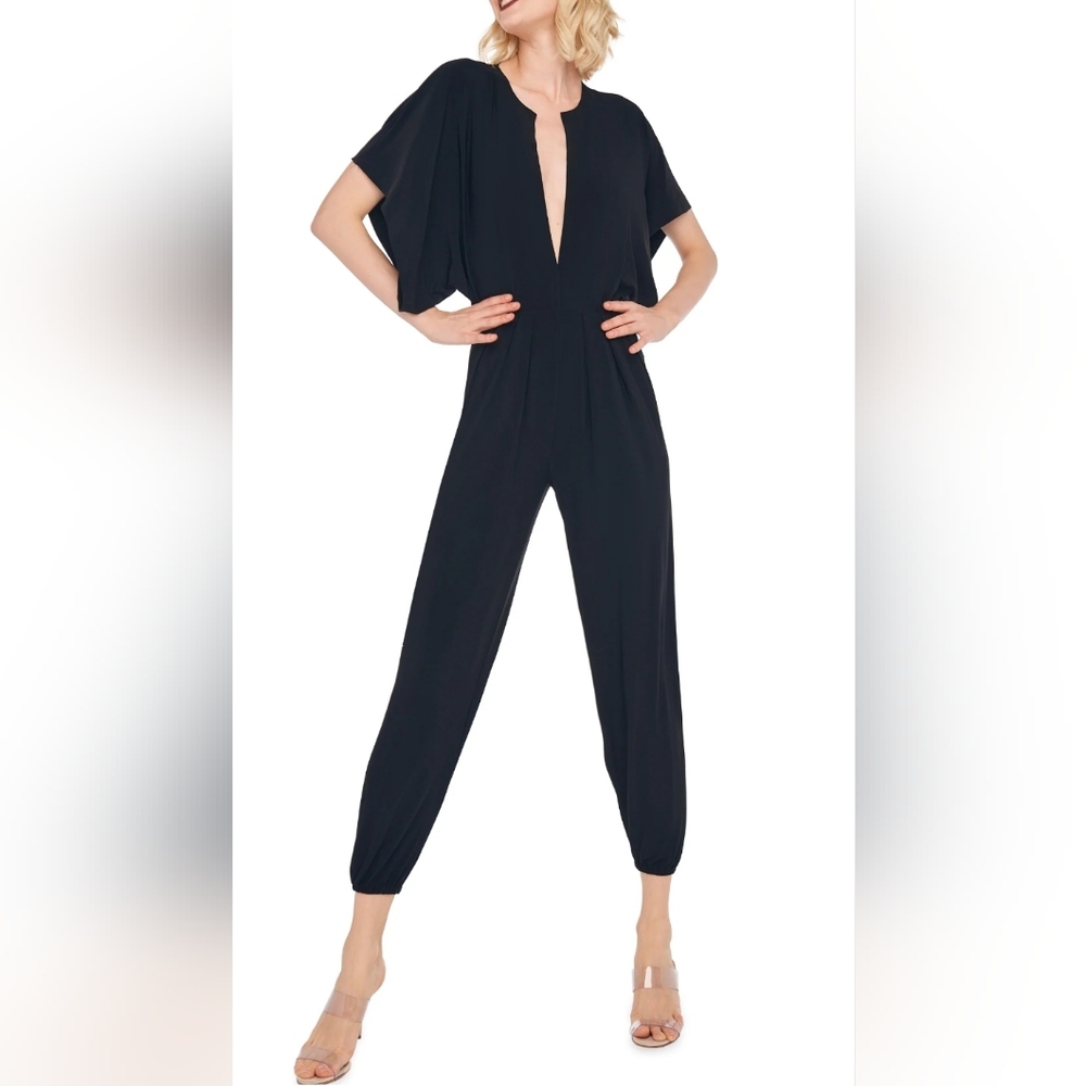 Norma Kamali Black V-Neck Jumpsuit Size S Wrinkle-Resistant